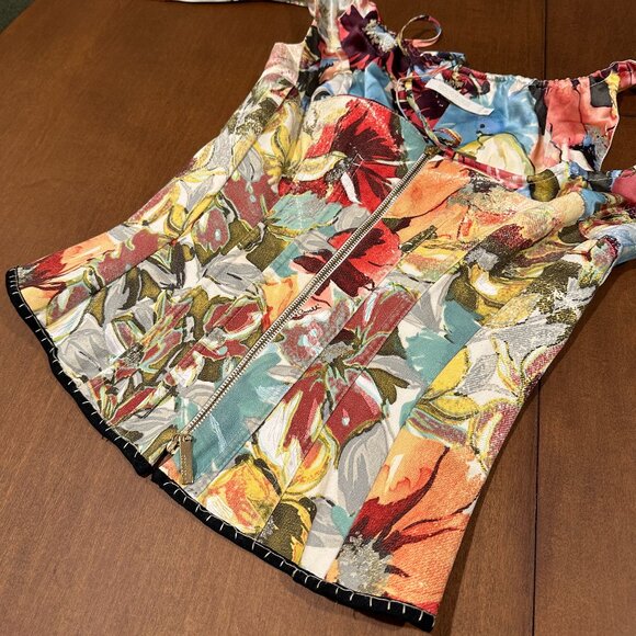 Roberto Cavalli S/S 2003 Bustier Corset Floral Abstract Print Denim Silk Top (M) - Picture 4 of 4